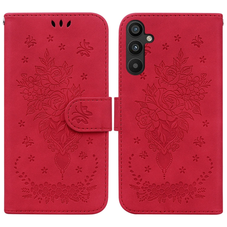 For Samsung Galaxy A54 5G Butterfly Rose Embossed Leather Phone Case(Red)