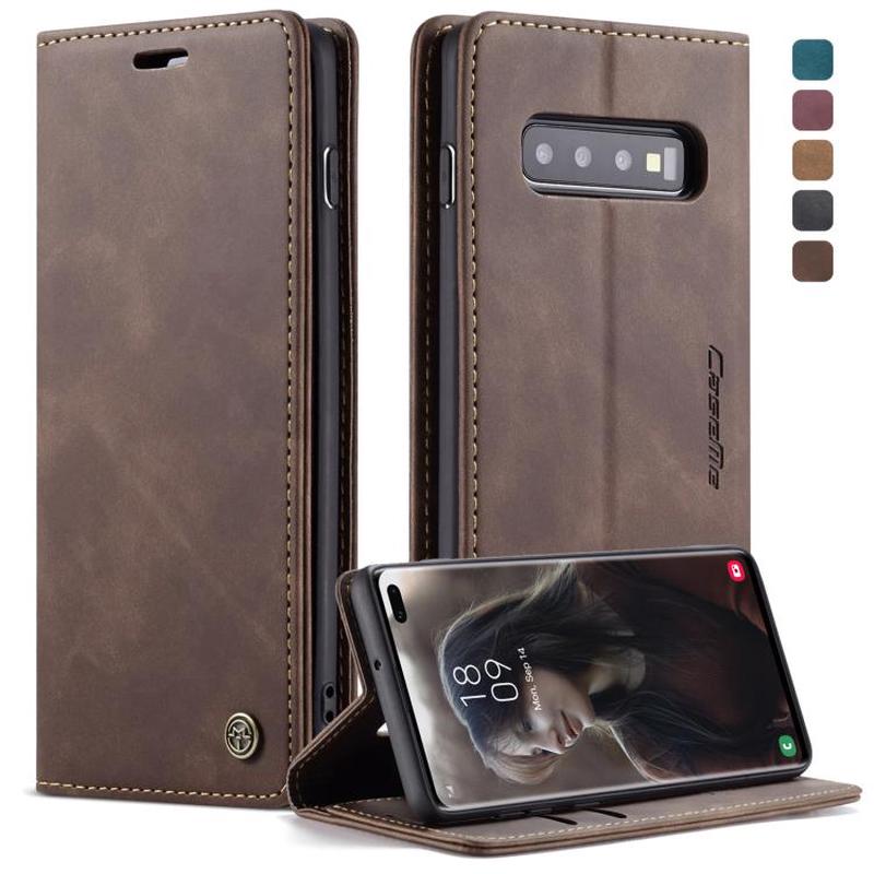 CaseMe-013 Multifunctional Retro Frosted Horizontal Flip Leather Case for Galaxy S10 Plus, with Card Slot & Holder & Wallet (Coffee)