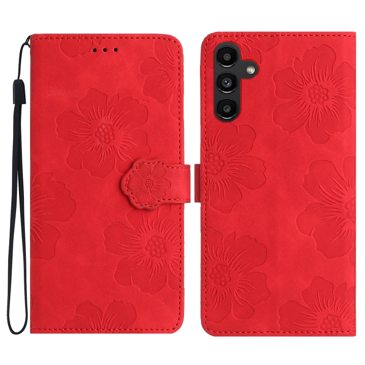 For Samsung Galaxy A16 5G Flower Embossing Pattern Leather Phone Case(Red)