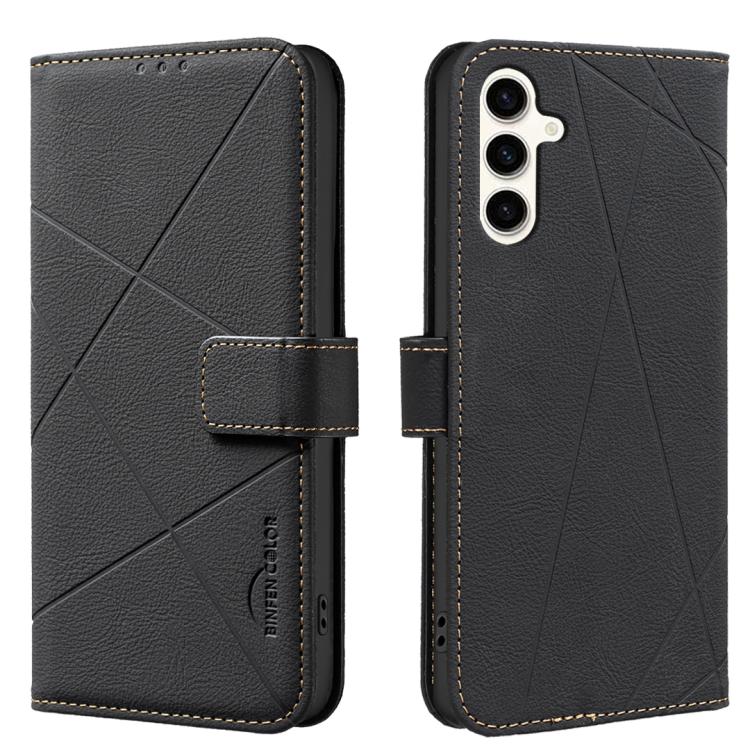 For Samsung Galaxy A16 Geometric Pattern RFID Leather Phone Case(Black)