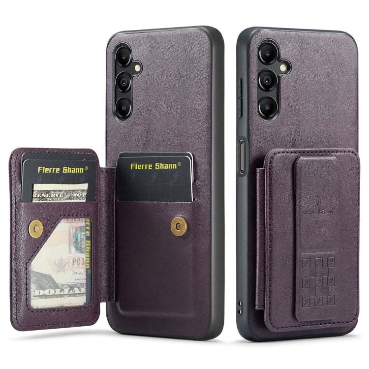 For Samsung Galaxy A35 5G Fierre Shann Oil Wax Cow Leather Card Holder Back Phone Case(Purple)