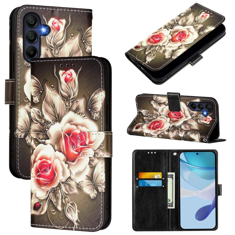 For Samsung Galaxy A16 5G Colored Drawing Pattern Plain Weave Leather Phone Case(Roses On Black)