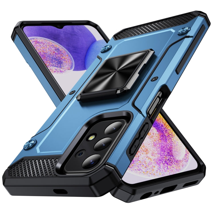 For Samsung Galaxy A23 Shockproof Metal Holder Phone Case(Navy Blue)