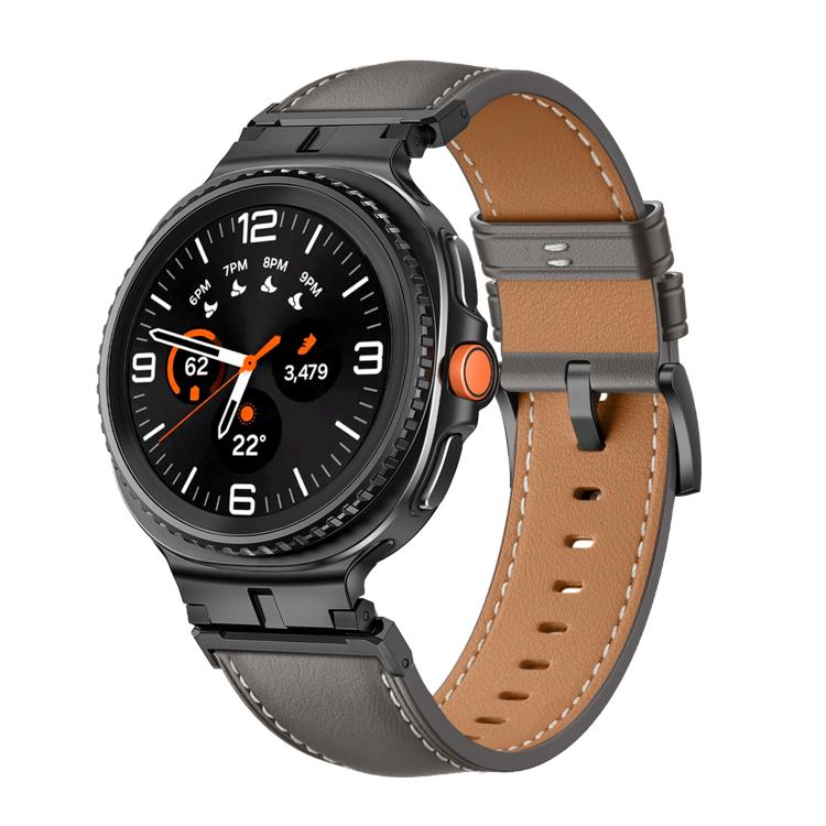 For Samsung Galaxy Watch8 / Watch8 Classic Metal Head Connector Genuine Leather Watch Band(Gray Black)