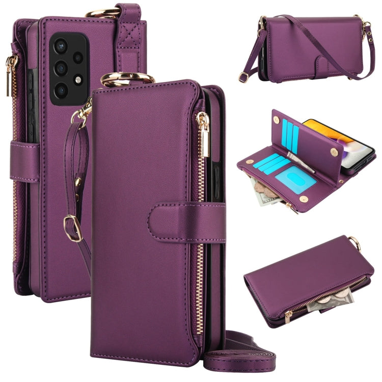 For Samsung Galaxy A53 4G / 5G Crossbody Ring Multifunctional Wallet Leather Phone Case(Dark Purple)