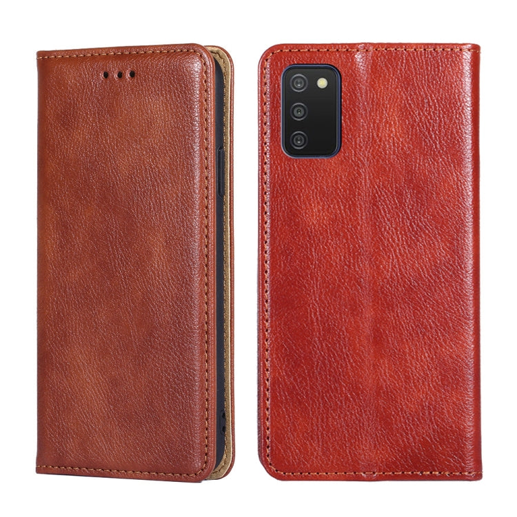 For Samsung Galaxy A03s 164.2mm Gloss Oil Solid Color Magnetic Leather Phone Case(Brown)