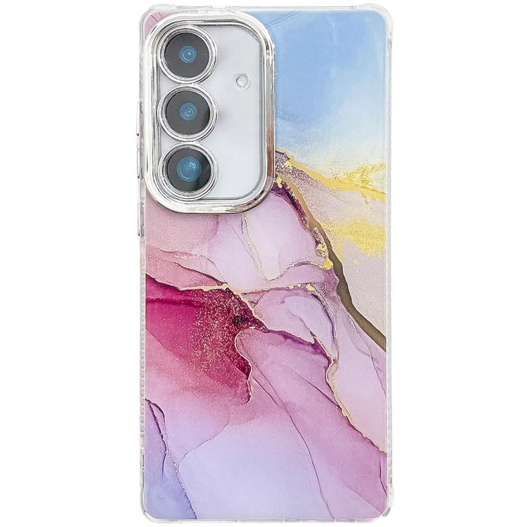 For Samsung Galaxy A15 5G Electroplated Marble Texture Phone Case(Gold Pink Red M12)