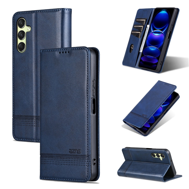 For Samsung Galaxy A16 5G AZNS Magnetic Calf Texture Flip Leather Phone Case(Dark Blue)