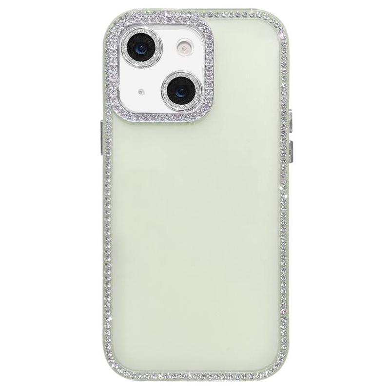 For iPhone 15 Dual-Sided Rhinestone Design Matte Full Coverage Phone Case(Green)