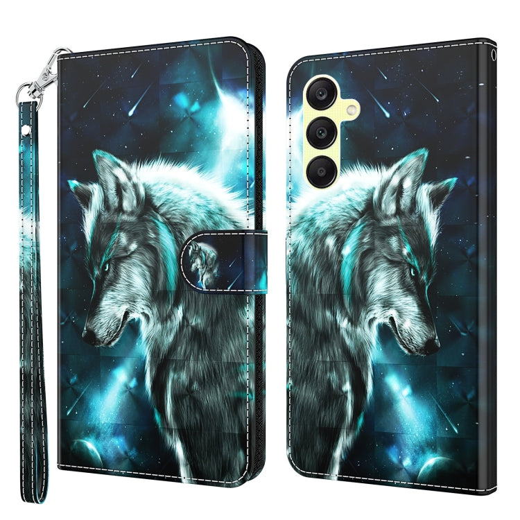 For Samsung Galaxy A25 5G 3D Painting Pattern Flip Leather Phone Case(Wolf)