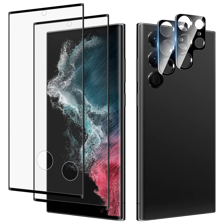 For Samsung Galaxy S22 Ultra 5G 2pcs 3D Curved Edge Full Screen Tempered Glass Film with 2pcs Lens Protector