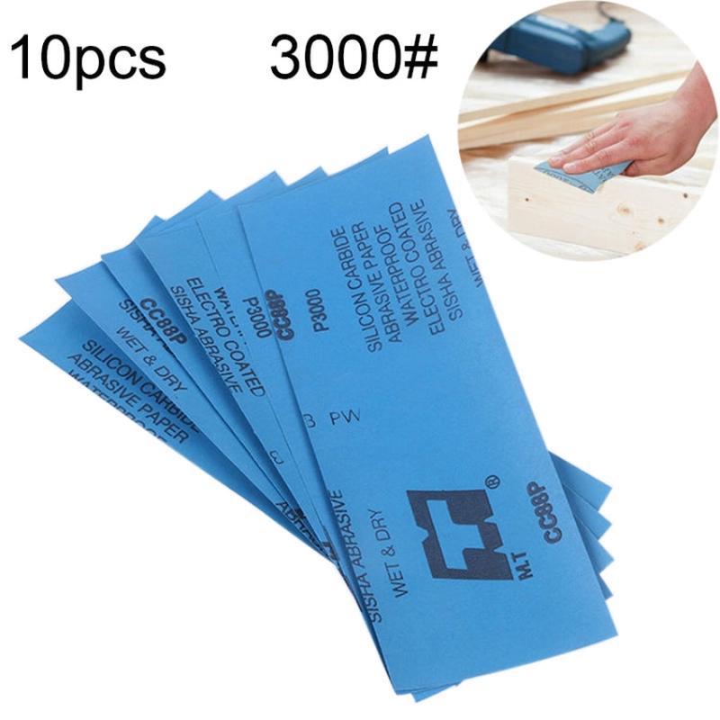 10pcs Grit 3000 Wet And Dry Polishing Grinding SandpaperSize: 23 x 9cm (Blue)