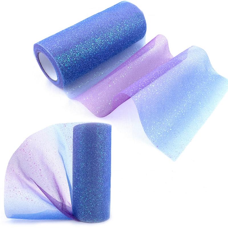 Glitter Rainbow Net Yarn Roll for Photo Background / Desktop Decoration / Skirt, Length: 9m, Width: 15cm(ABK4 Blue Purple Gradient Glitter)