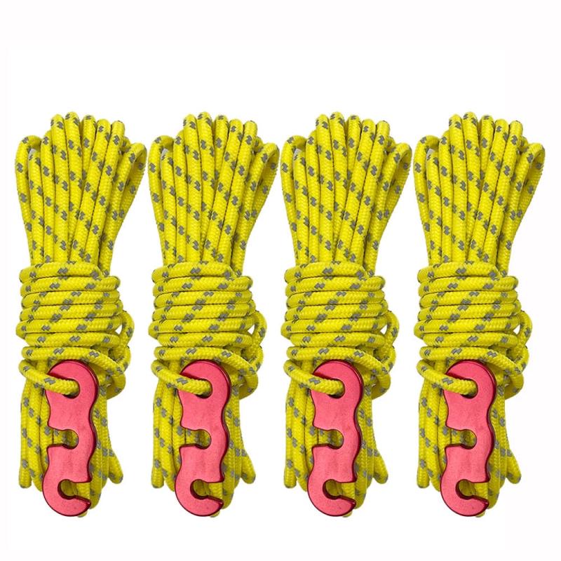 4m x 4 Rolls Outdoor Camping Tent Canopy Wind Rope Luminous Multi-Function Wind Rope Buckle Tent Fixed Rope( S Buckle-Yellow)