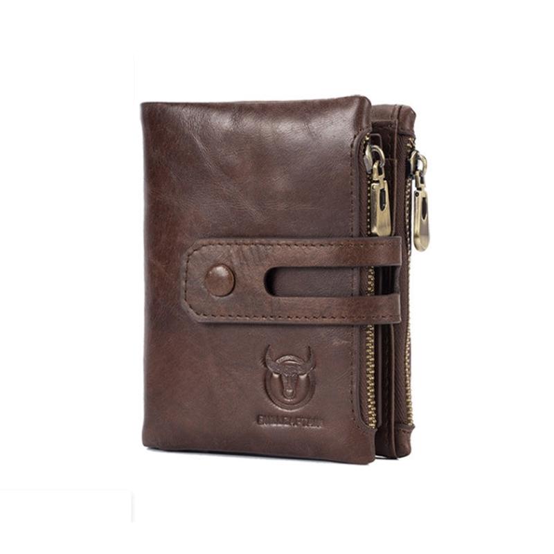 BULL CAPTAIN 021 Leather Men Vertical Wallet Short Multi-Function Wallet(Brown)
