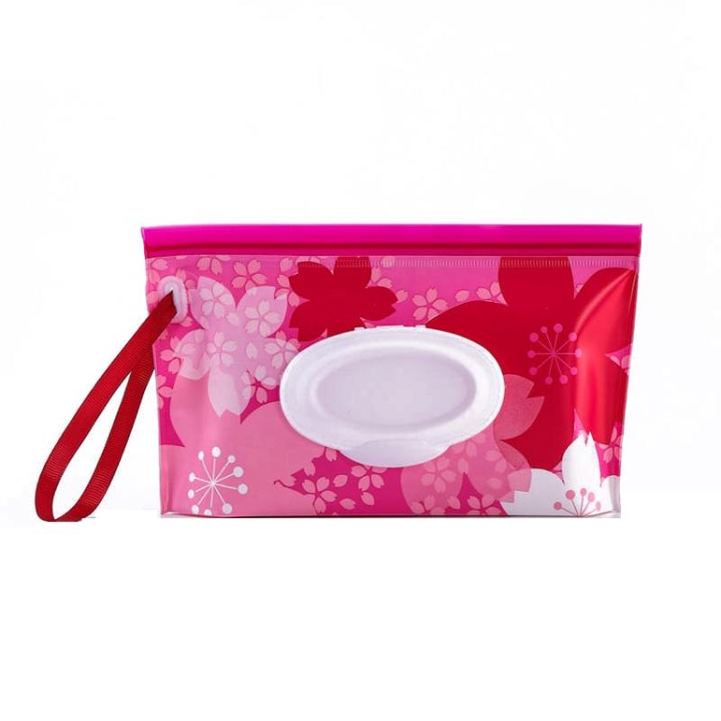 Baby EVA Wet Wipes Bag Portable Flip Removable Sanitary Wet Wipes Bag(Red Flower)