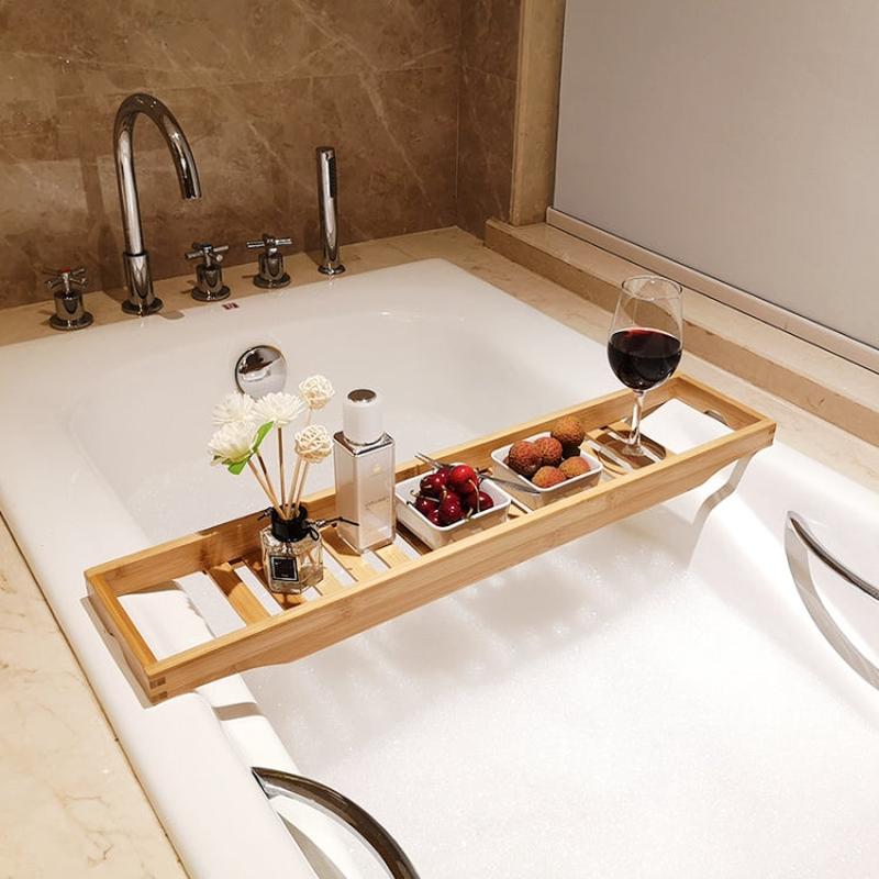 Bamboo Non-slip Bathtub Shelf Multifunctional Soaking Shelf, Color: Bamboo Color