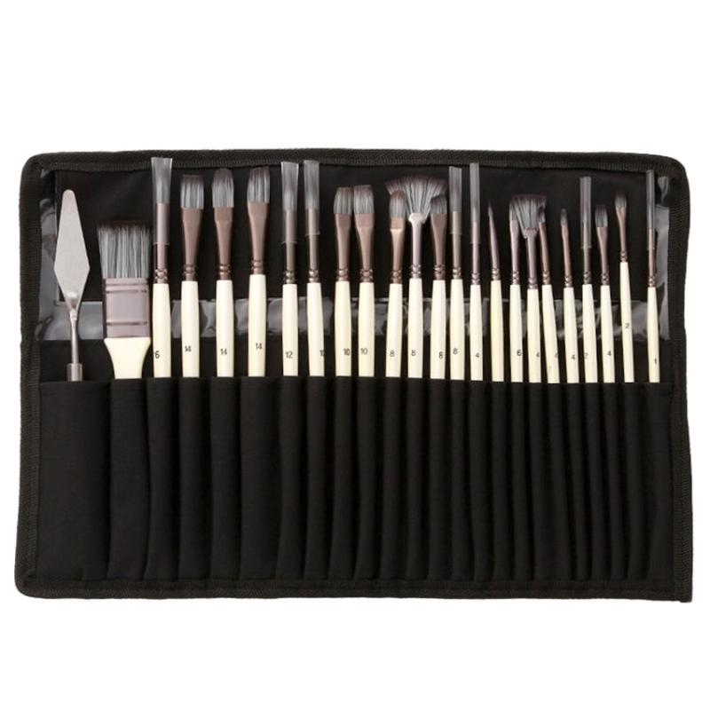 24 PCS/Set Canvas Bag Nylon Wool Gouache Brush Set(Pearl White Pole Black Bag)