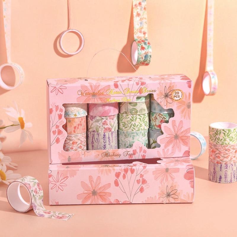 20rolls /Box Art Animals Flowers Washi Tape Set DIY Scrapbook Stickers, Style: Watercolor Note Series