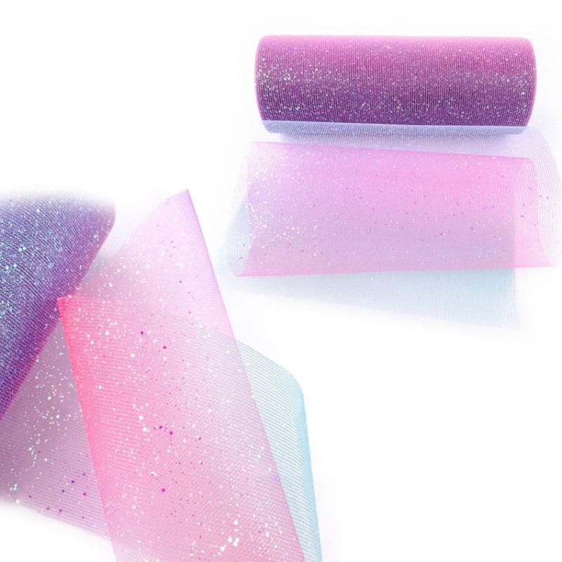 Glitter Rainbow Net Yarn Roll for Photo Background / Desktop Decoration / Skirt, Length: 9m, Width: 15cm(ABK2 Red Purple Blue Gradient Glitter)