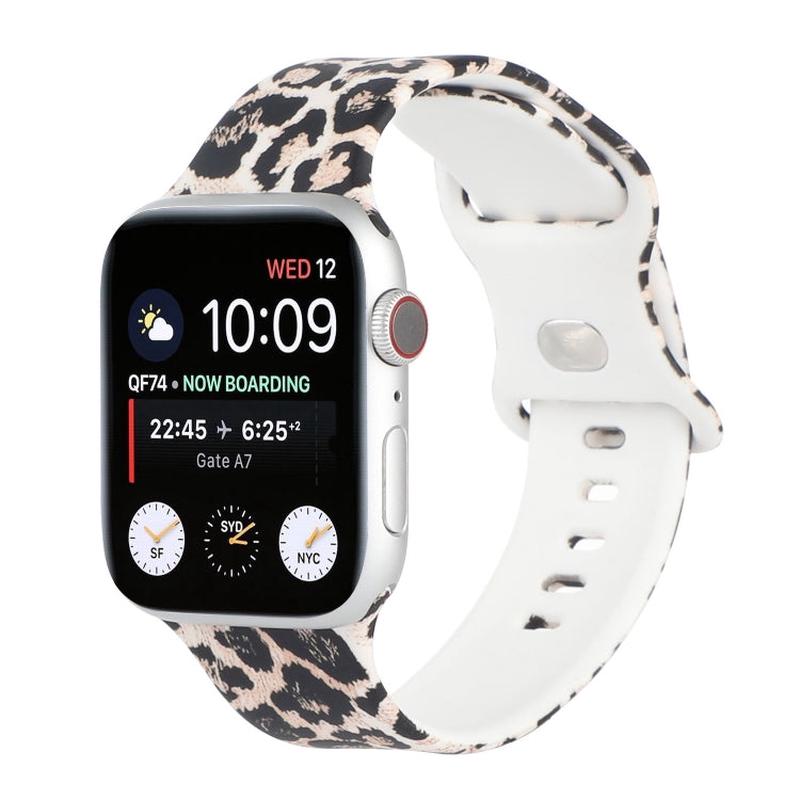 8-buckle Printed Strap Watch Band For Apple Watch Series 9&8&7 41mm / SE 3&SE 2&6&SE&5&4 40mm / 3&2&1 38mm(Leopard)