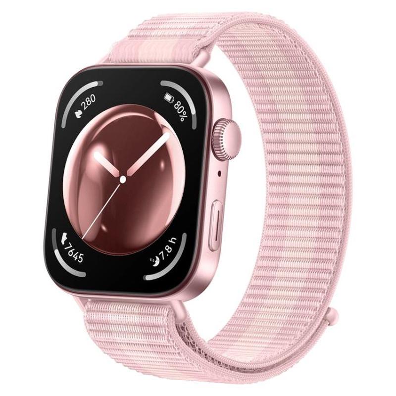 For Huawei Watch Fit 4 Pro / Fit 4 / Fit 3 Nylon Loop Hook and Loop Fastener Watch Band(Pink white)