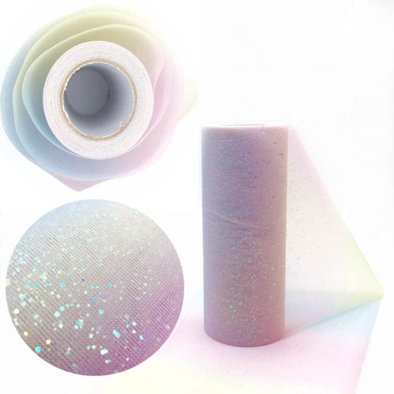 Glitter Rainbow Net Yarn Roll for Photo Background / Desktop Decoration / Skirt, Length: 9m, Width: 15cm(ABK1 Pink Yellow Blue Gradient Glitter)