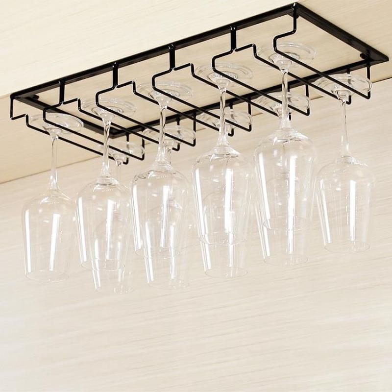 Upside Down Hanging Wine Cup Holder Cabinet Goblet Bracket Hanging Wine Glass Holder, Size: 5 Slots(Black)