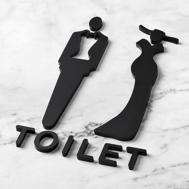 Acrylic Bathroom Sign 3D Hotel Public Place Bathroom Sticker, Size: 25x15cm(Black)