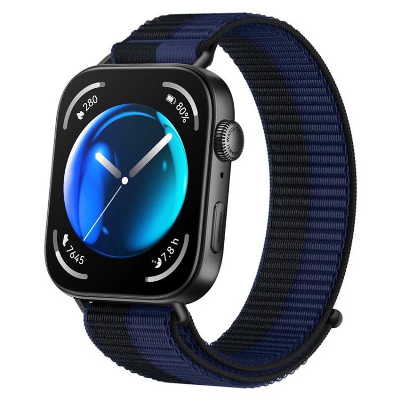 For Huawei Watch Fit 4 Pro / Fit 4 / Fit 3 Nylon Loop Hook and Loop Fastener Watch Band(Black Blue)