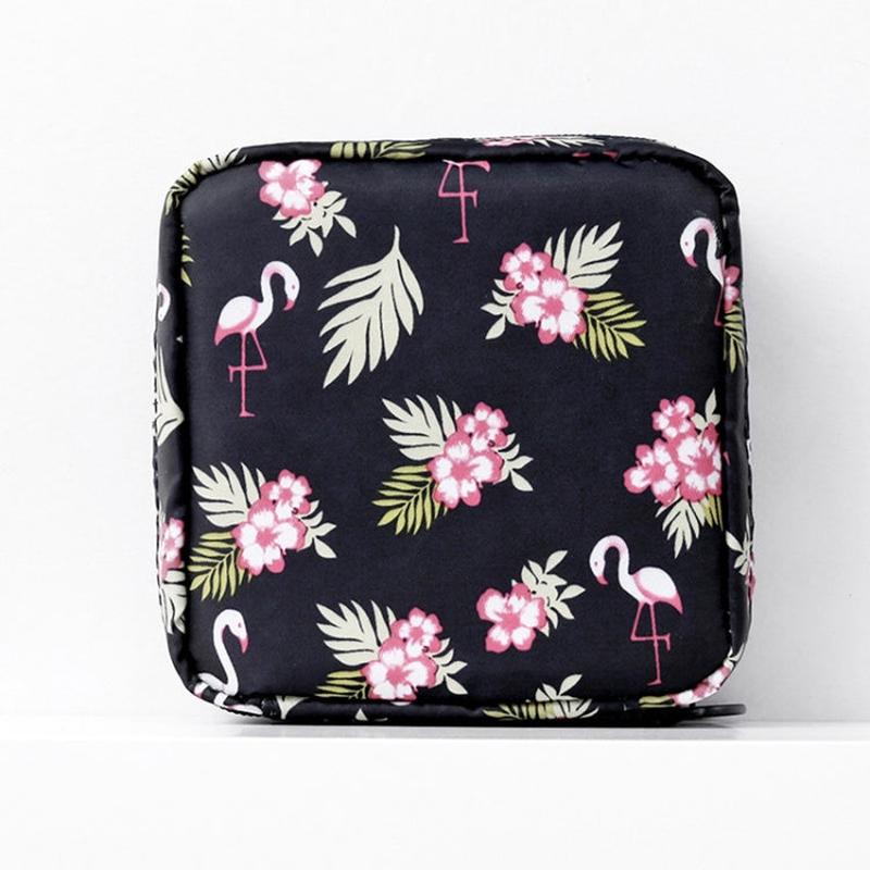 Travel Portable Sanitary Napkin Thickened Storage Bag(Flamingo)