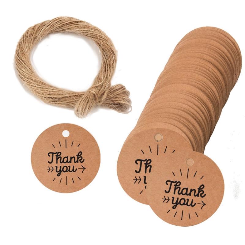 100pcs /Pack Kraft Paper Gift Tag With 20m Hemp Rope(L-02)
