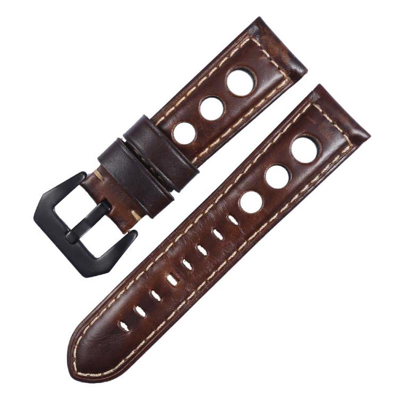 20mm xDfind Three-hole Breathable Genuine Leather Watch Band(Dark Brown)