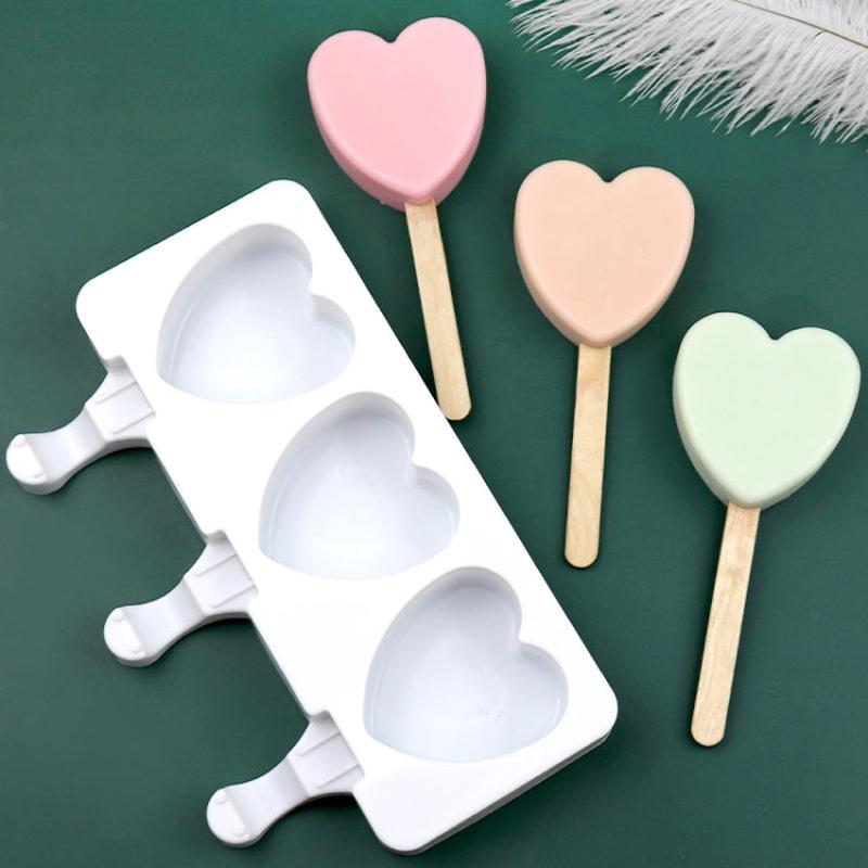 3 Grids Heart Shape Ice Cream Model DIY Pudding Mold Without Stick(White)