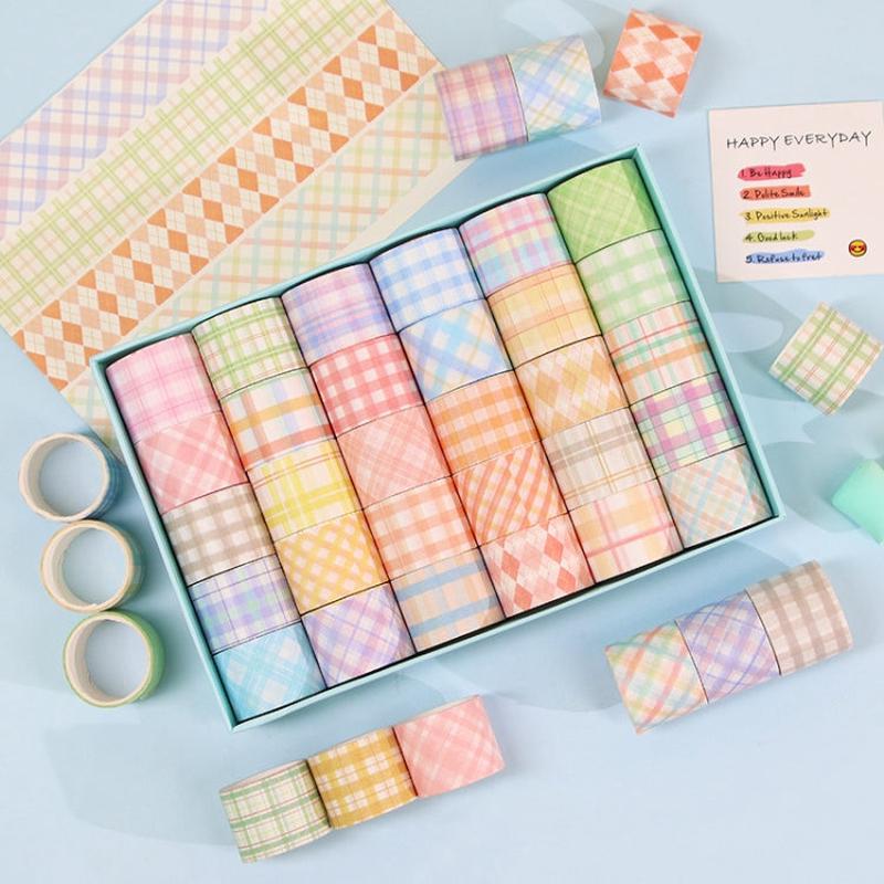 30 Rolls 3cm x 2m Small Fresh Lattice Salt Series Hand Account Tape Set