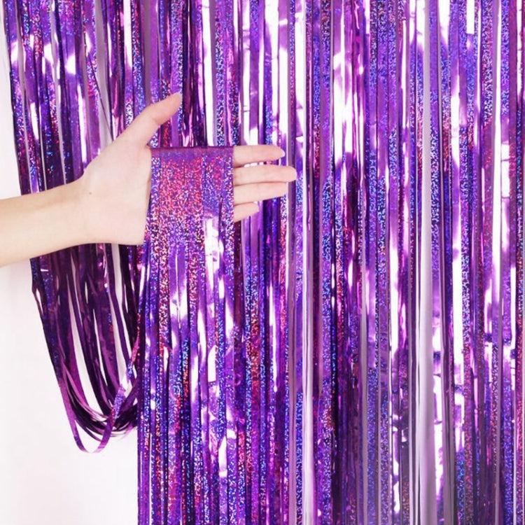 2 PCS Laser Rain Tinsel Foil Curtain Birthday Party Decoration Tassel Wall,Size:1x2.5m(Purple)