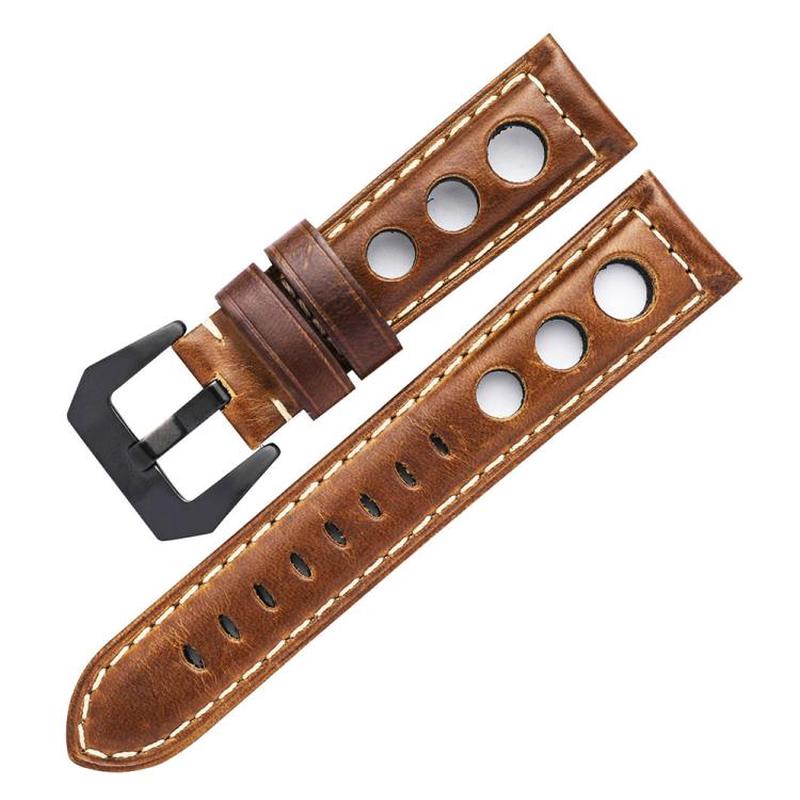 22mm xDfind Three-hole Breathable Genuine Leather Watch Band(Light Brown)