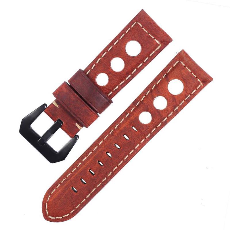 22mm xDfind Three-hole Breathable Genuine Leather Watch Band(Red)