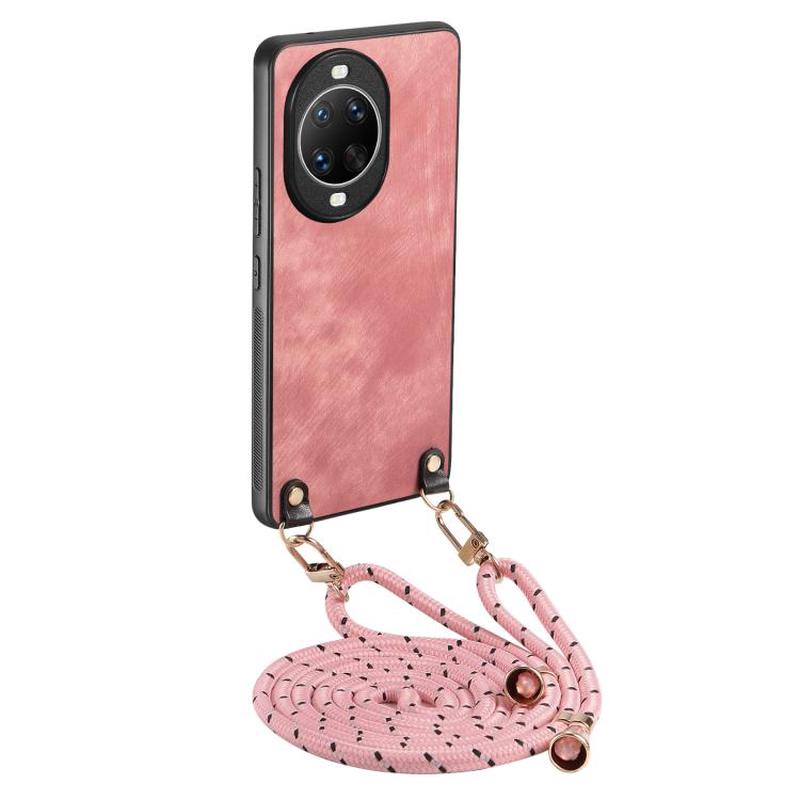 For Huawei nova 14 Vintage Leather PC Back Cover Phone Case with Crossbody Strap(Pink)