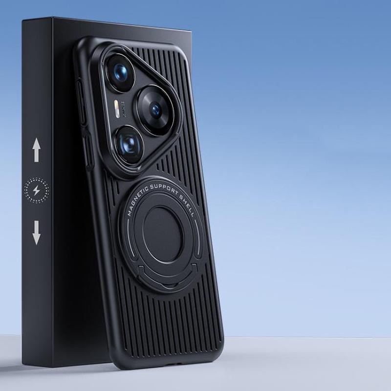 For Huawei Pura 80 Ultra 5G Cooling MagSafe Magnetic Phone Case with Trolley Bracket(Black)