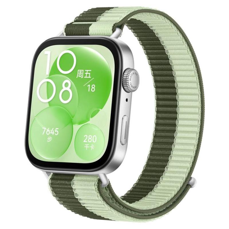 For Huawei Watch Fit 4 Pro / Fit 4 / Fit 3 Nylon Loop Hook and Loop Fastener Watch Band(Lime Green Mint Green)