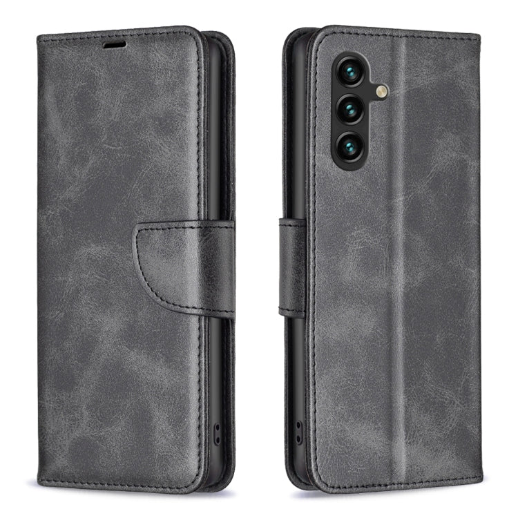 For Samsung Galaxy A56 5G Lambskin Texture Pure Color Flip Leather Phone Case(Black)