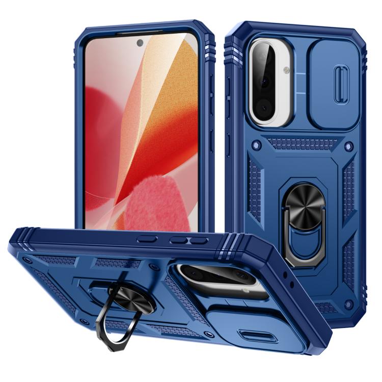 For Samsung Galaxy A56 5G Sliding Camshield TPU + PC Phone Case with Holder(Navy Blue)