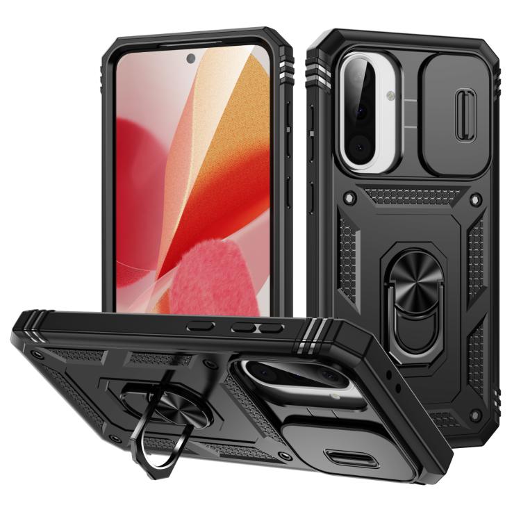 For Samsung Galaxy A56 5G Sliding Camshield TPU + PC Phone Case with Holder(Black)
