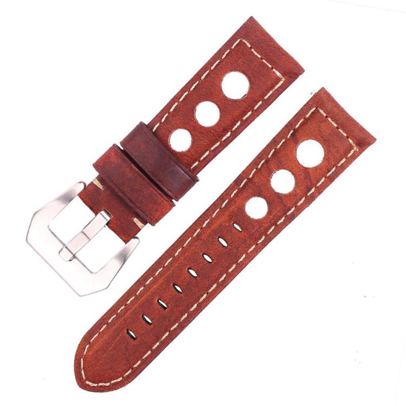 20mm xDfind Silver Buckle Three-hole Breathable Genuine Leather Watch Band(Red)