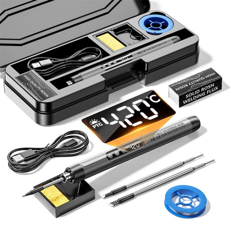 USB Digital Display Charging Soldering Iron Set 5-speed Temperature Adjustable 3 Heads Gray