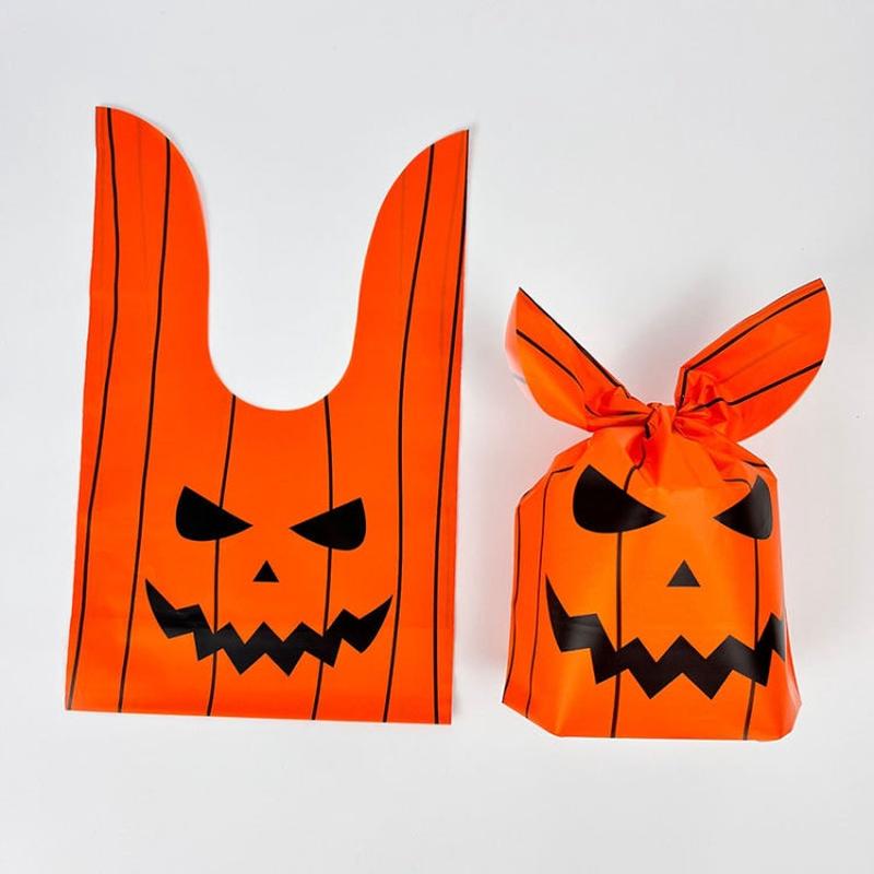 50pcs /Pack Halloween Packaging Bags Candy Snacks Treat Bags, Size: 13.5x22cm(Little Pumpkin)