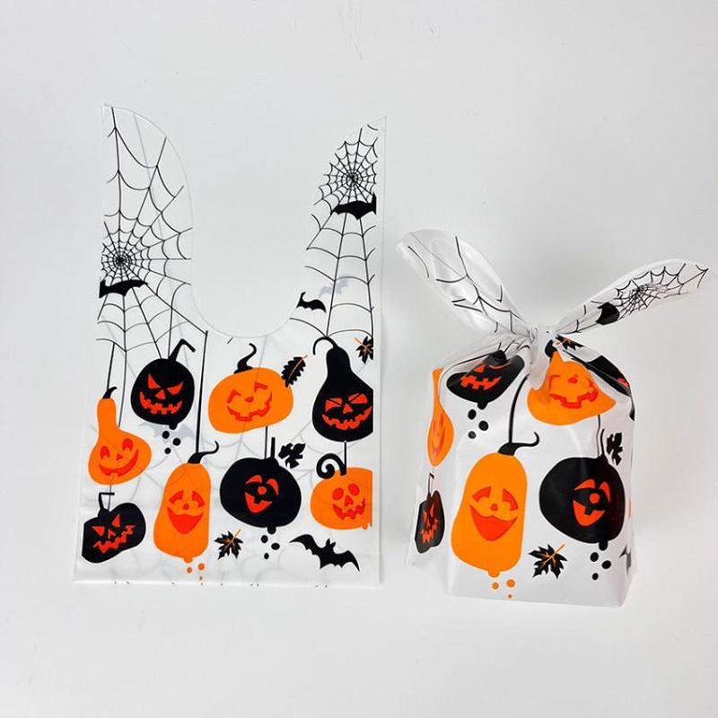 50pcs /Pack Halloween Packaging Bags Candy Snacks Treat Bags, Size: 13.5x22cm(Spider Pumpkin)