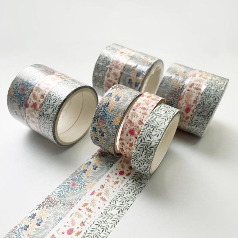 3 Sets/9 Rolls 4585 3m Paper Bronzing Hand Account Tape Set(Flower Leaves)