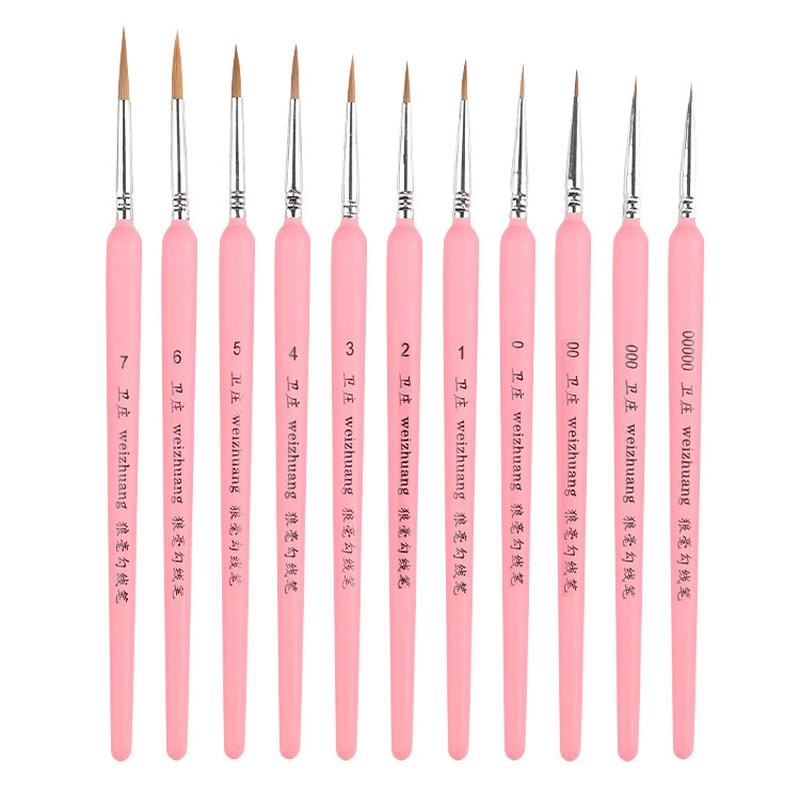 11 PCS Full Sets WeiZhuang Hook Line Pen Painting Hand-painted Watercolor Wolf Mint Hook Line Pen Painting Stroke Thin Line Brush, Color:Pink